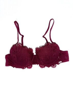 Pink Victoria’s Secret burgundy dark red lace Date balconette push up bra